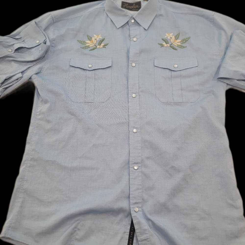 Howler Bros Gaucho Snap Shirt XL Blue Orange Blossom Long Sleeve